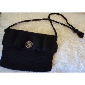 Hand Crafted by me! Black Knit Ruffle Purse